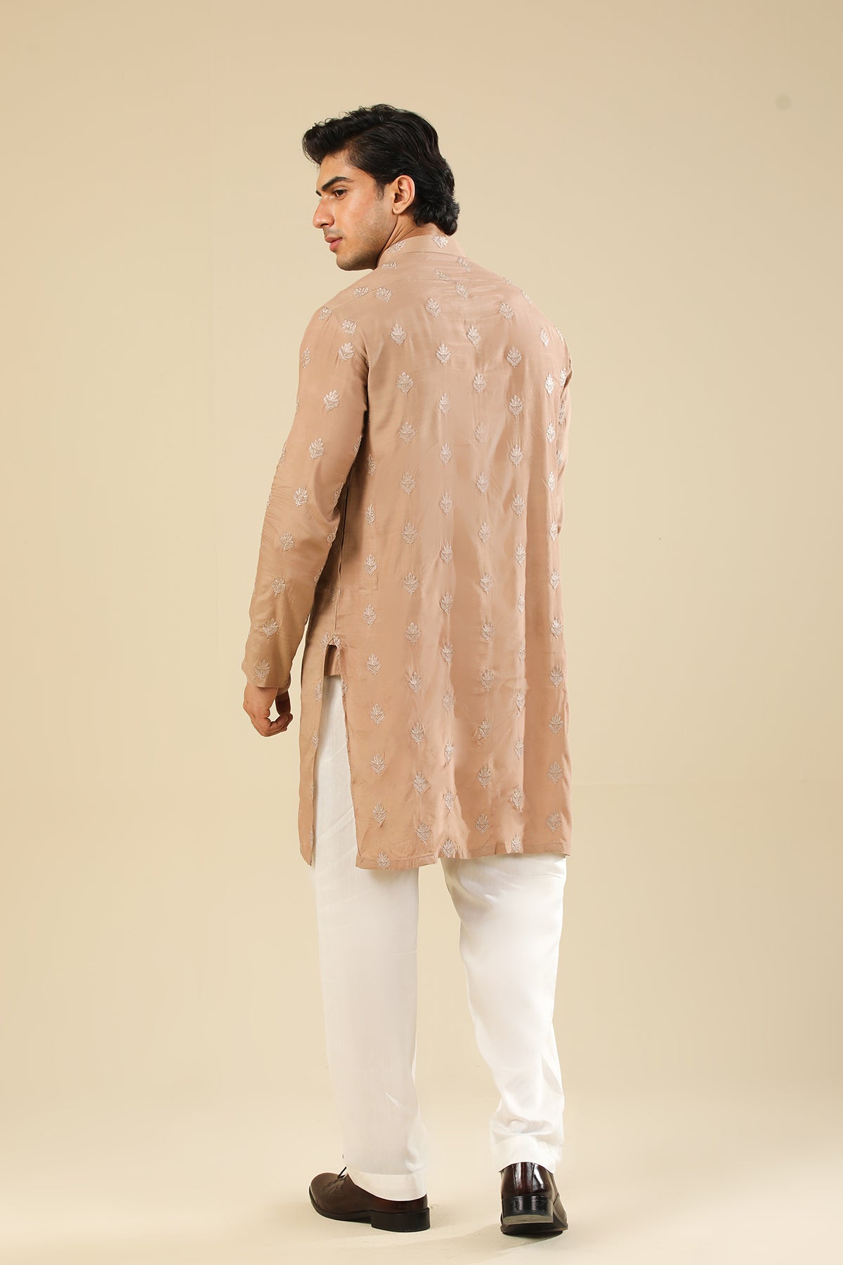 Mehrab - Sandstone Raw Silk Embroidered Kurta Trouser - Men