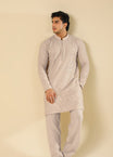 Tabir - Beige Raw Silk Embroidered Kurta Trouser - Men