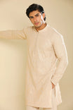 Tabir - Beige Raw Silk Embroidered Kurta Trouser - Men - Muraqsh -- Menswear