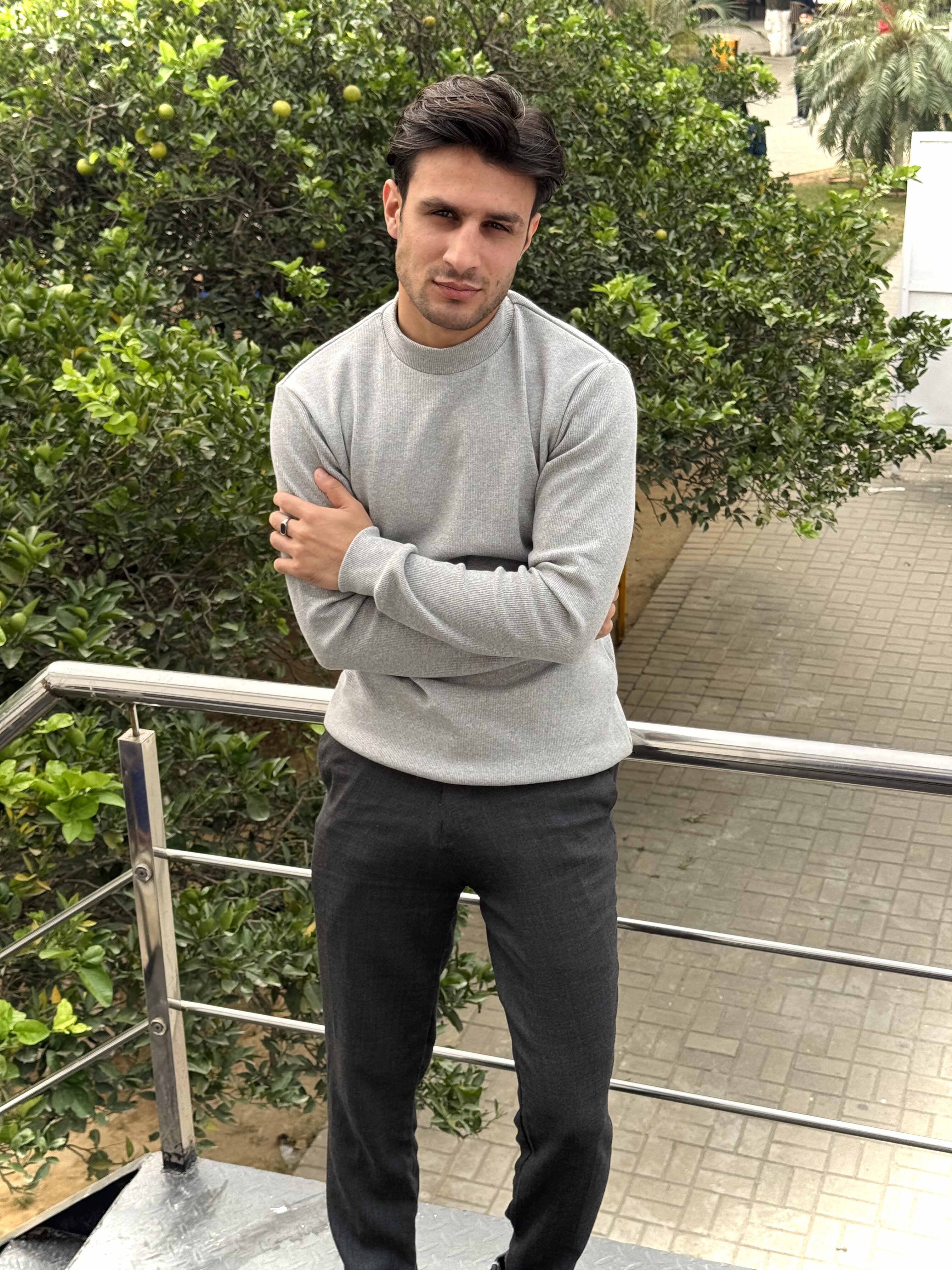 Ribbed Grey Mock Neck - Men