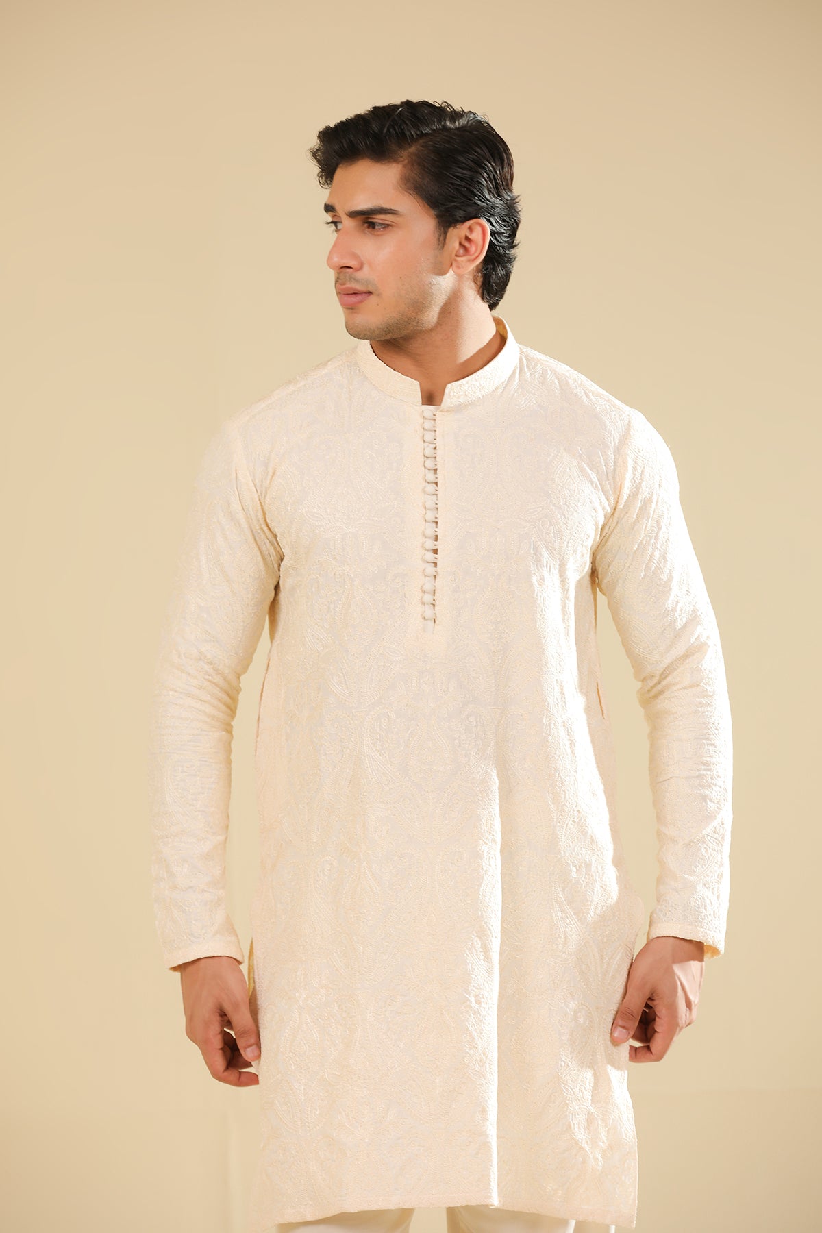 Andaz - Bosky White Raw Silk Embroidered Kurta Trouser - Men