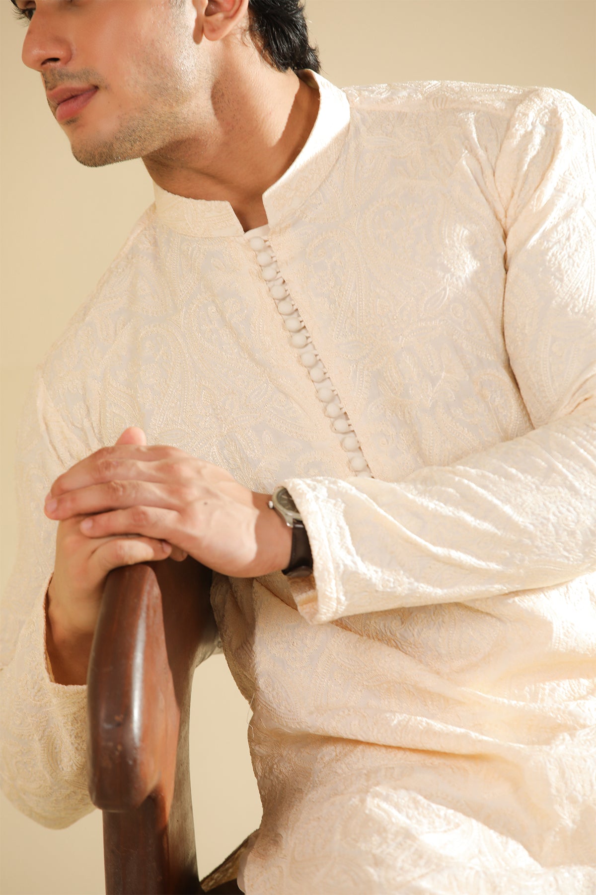 Andaz - Bosky White Raw Silk Embroidered Kurta Trouser - Men