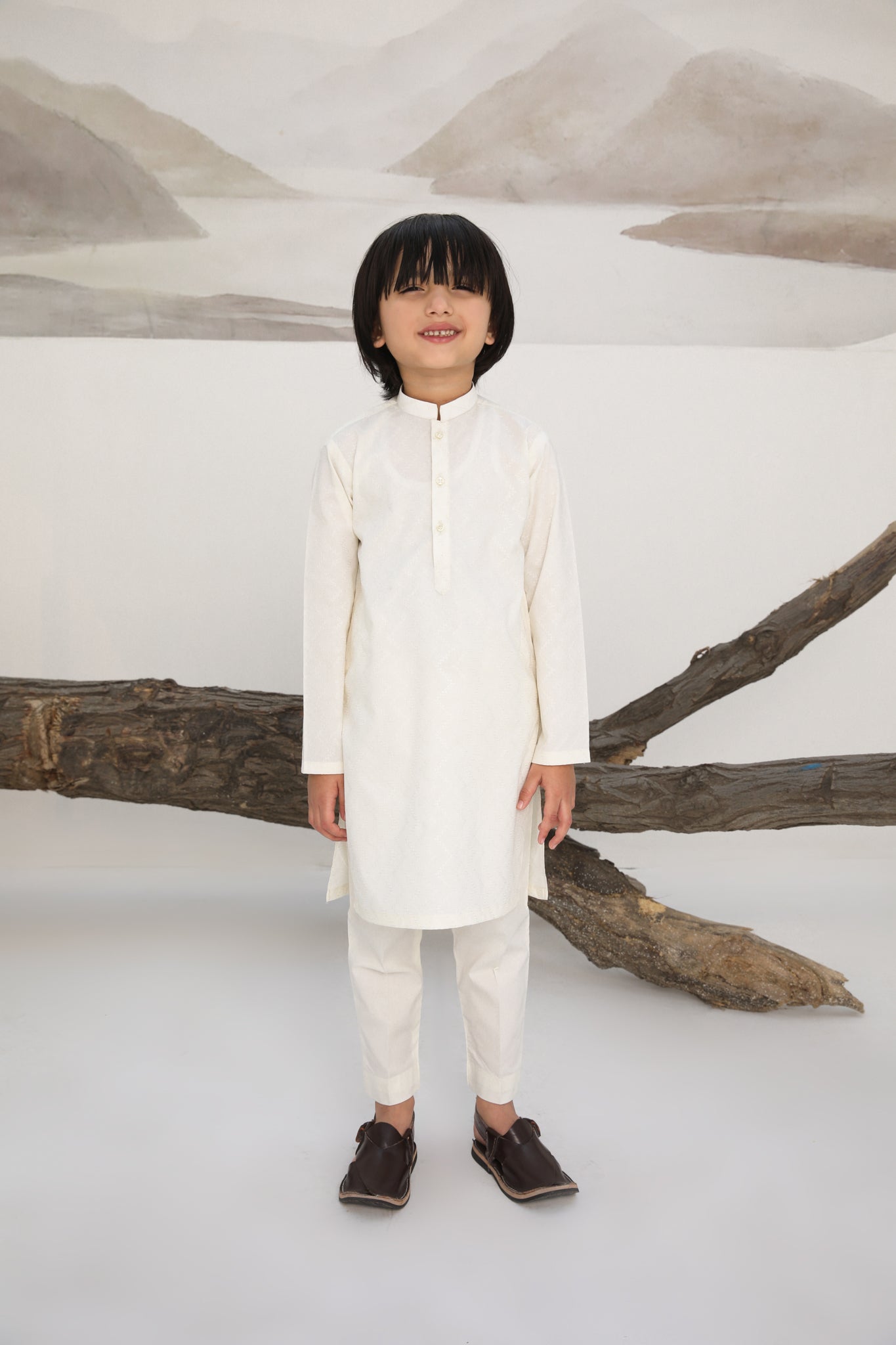 Bosky White Cotton Embroidered Kurta Trouser - Kids