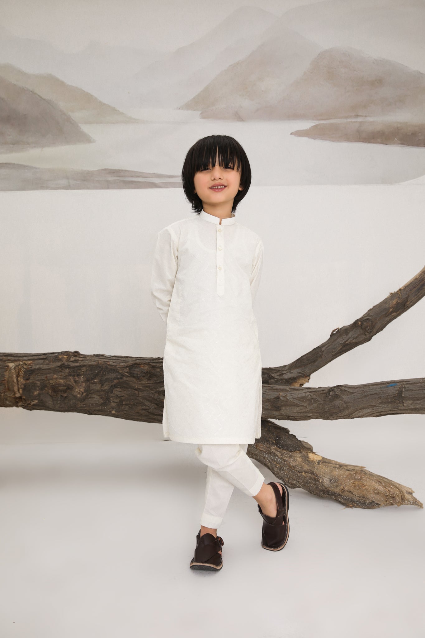 Bosky White Cotton Embroidered Kurta Trouser - Kids