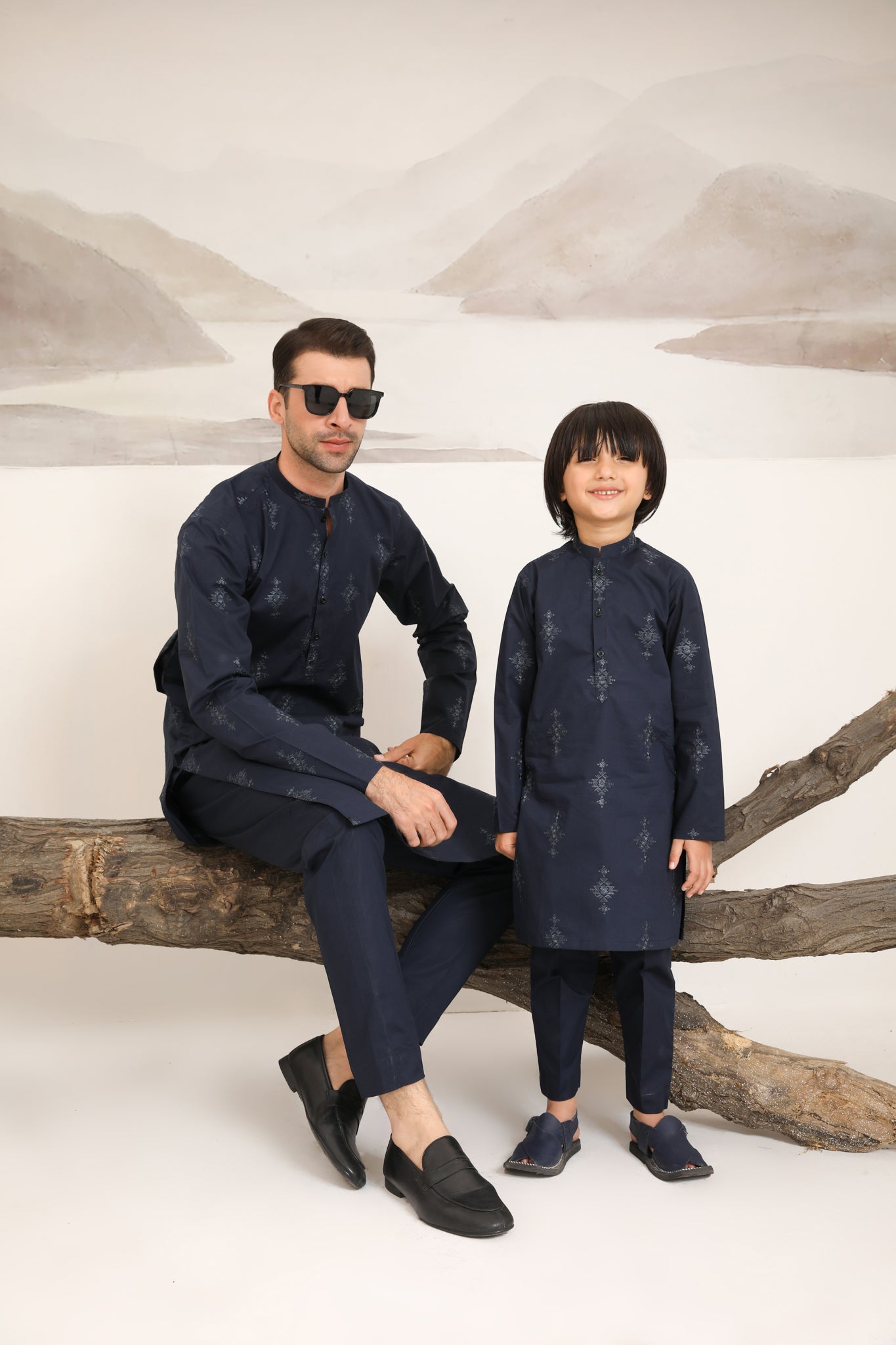 Navy Blue Cotton Embroidered Kurta Trouser - Men