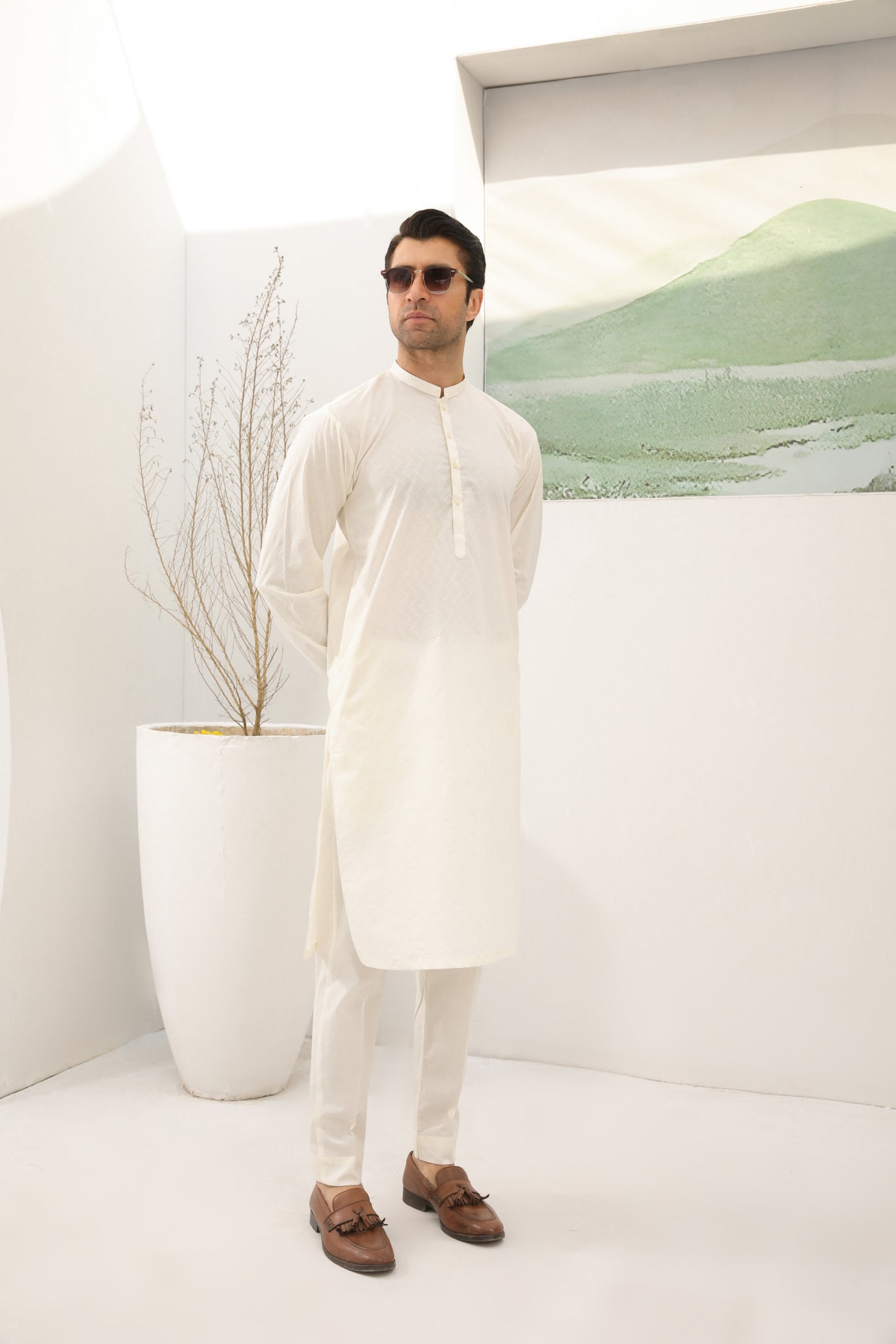 Bosky White Cotton Embroidered Kurta Trouser - Men