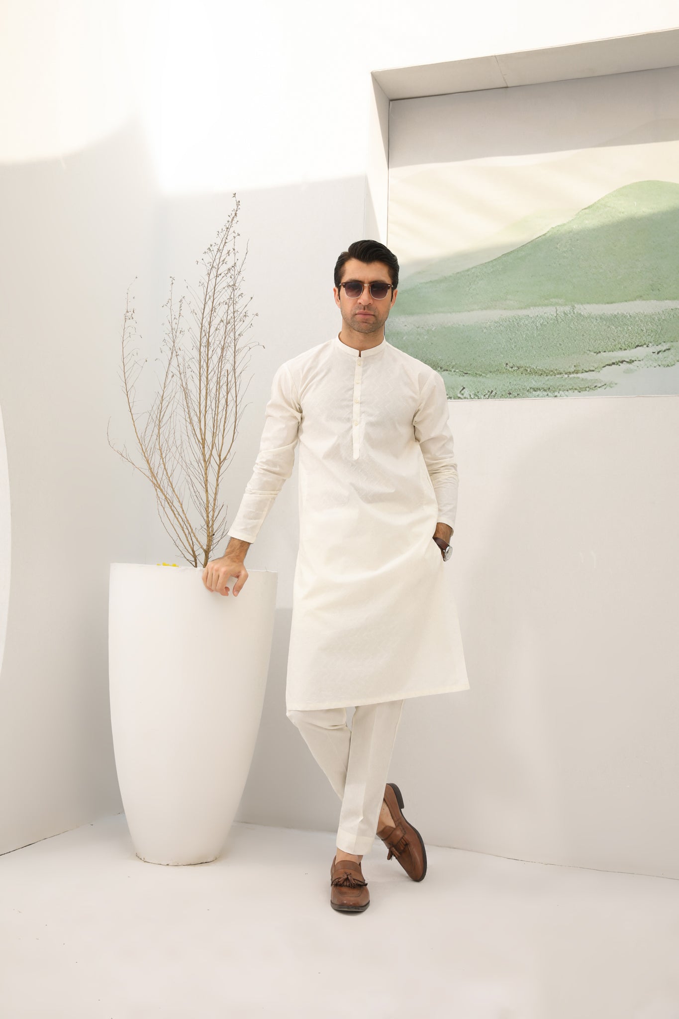 Bosky White Cotton Embroidered Kurta Trouser - Men