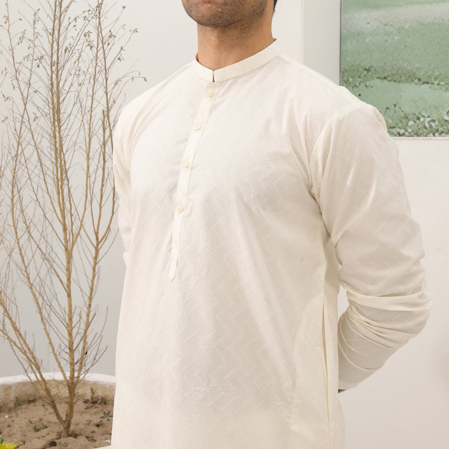 Bosky White Cotton Embroidered Kurta Trouser - Men
