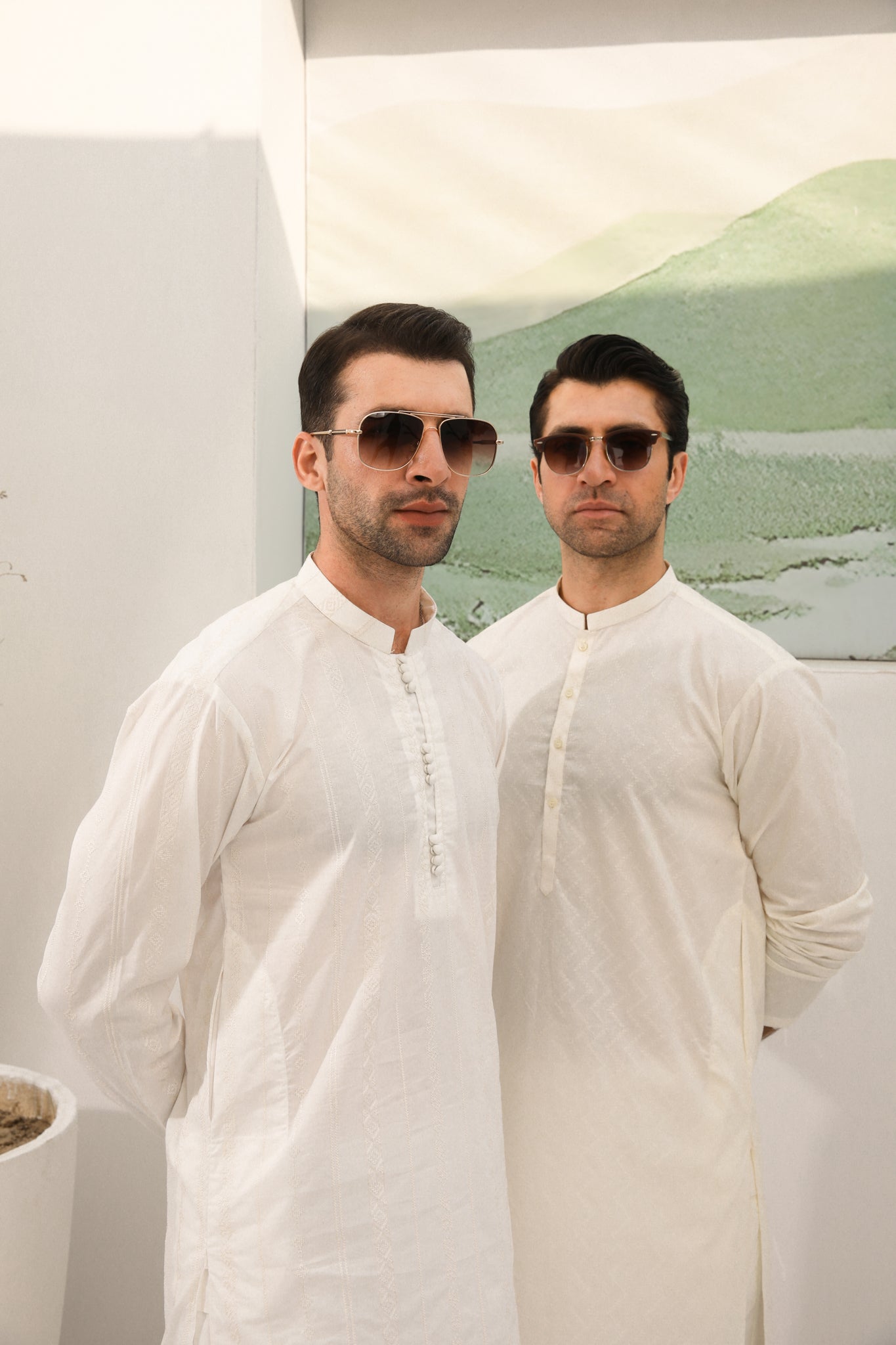 Bosky White Cotton Embroidered Kurta Trouser - Men