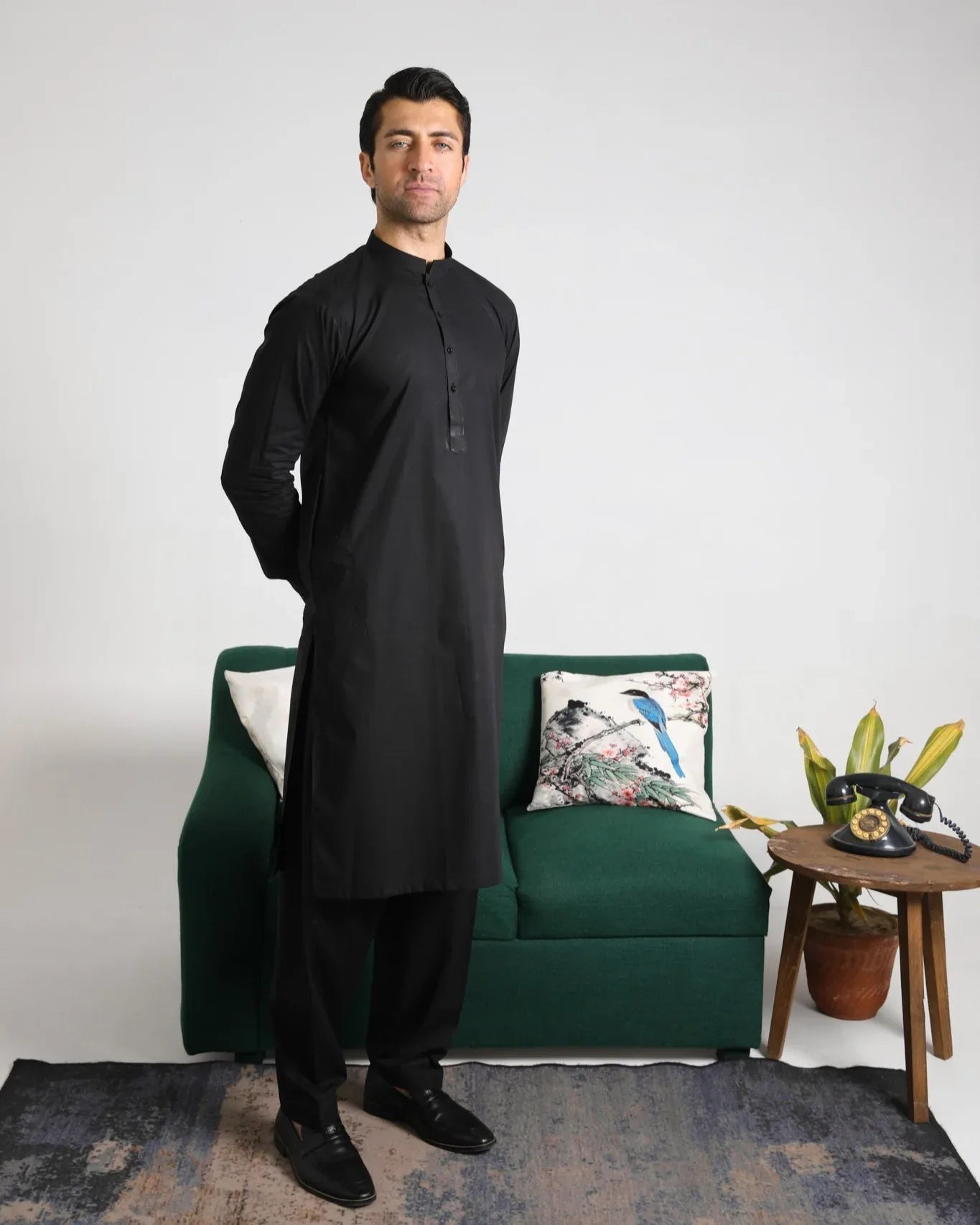 Black Soft Cotton Kurta Shalwar - Men - Muraqsh -- Menswear