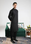 Black Soft Cotton Kurta Shalwar with Waistcoat - Men - Muraqsh -- Menswear