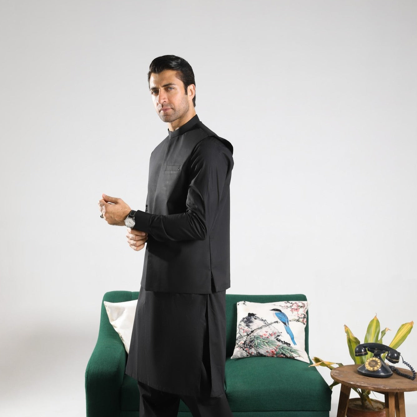 Black Soft Cotton Waistcoat - Men