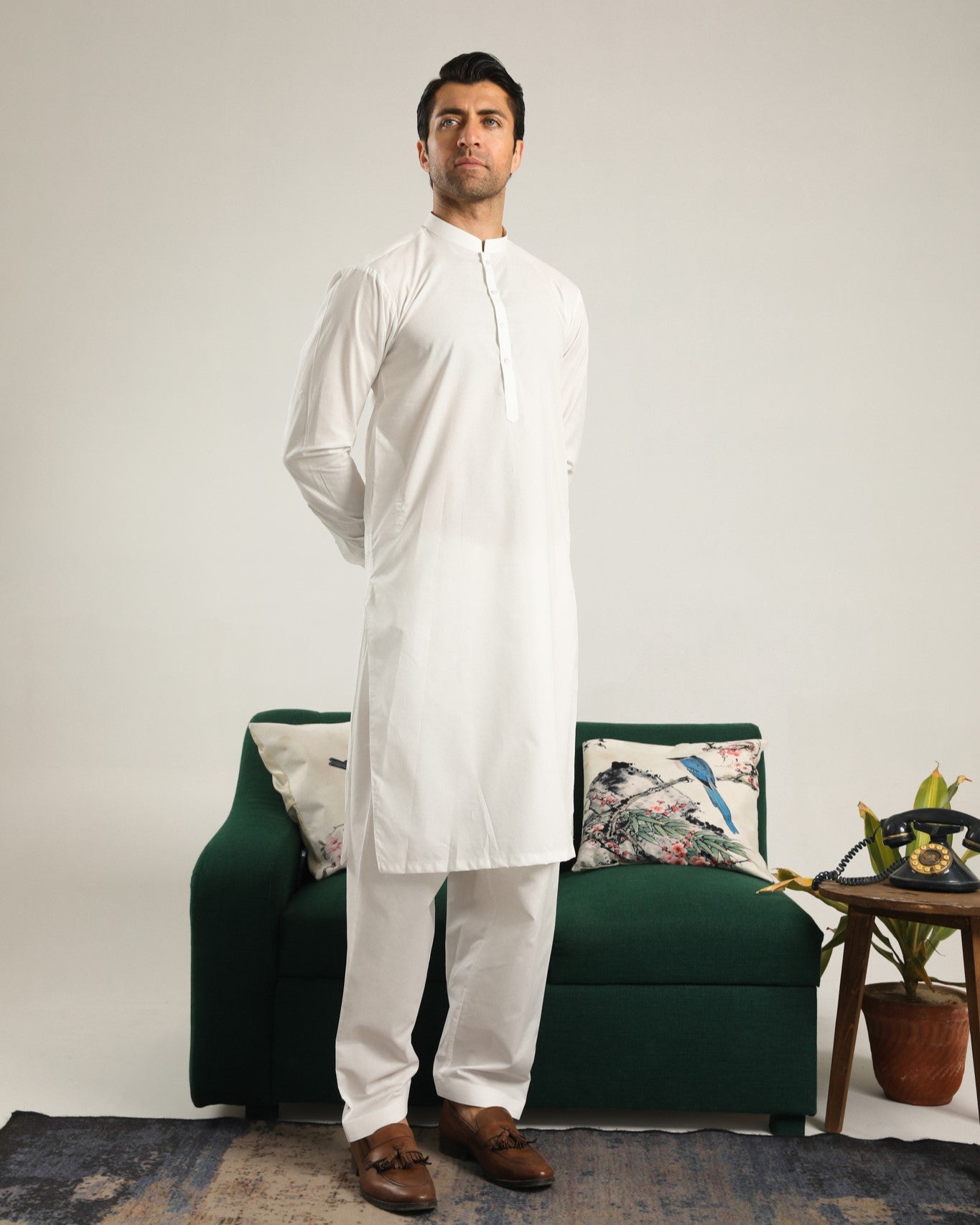 Off White Soft Cotton Kurta Shalwar - Men