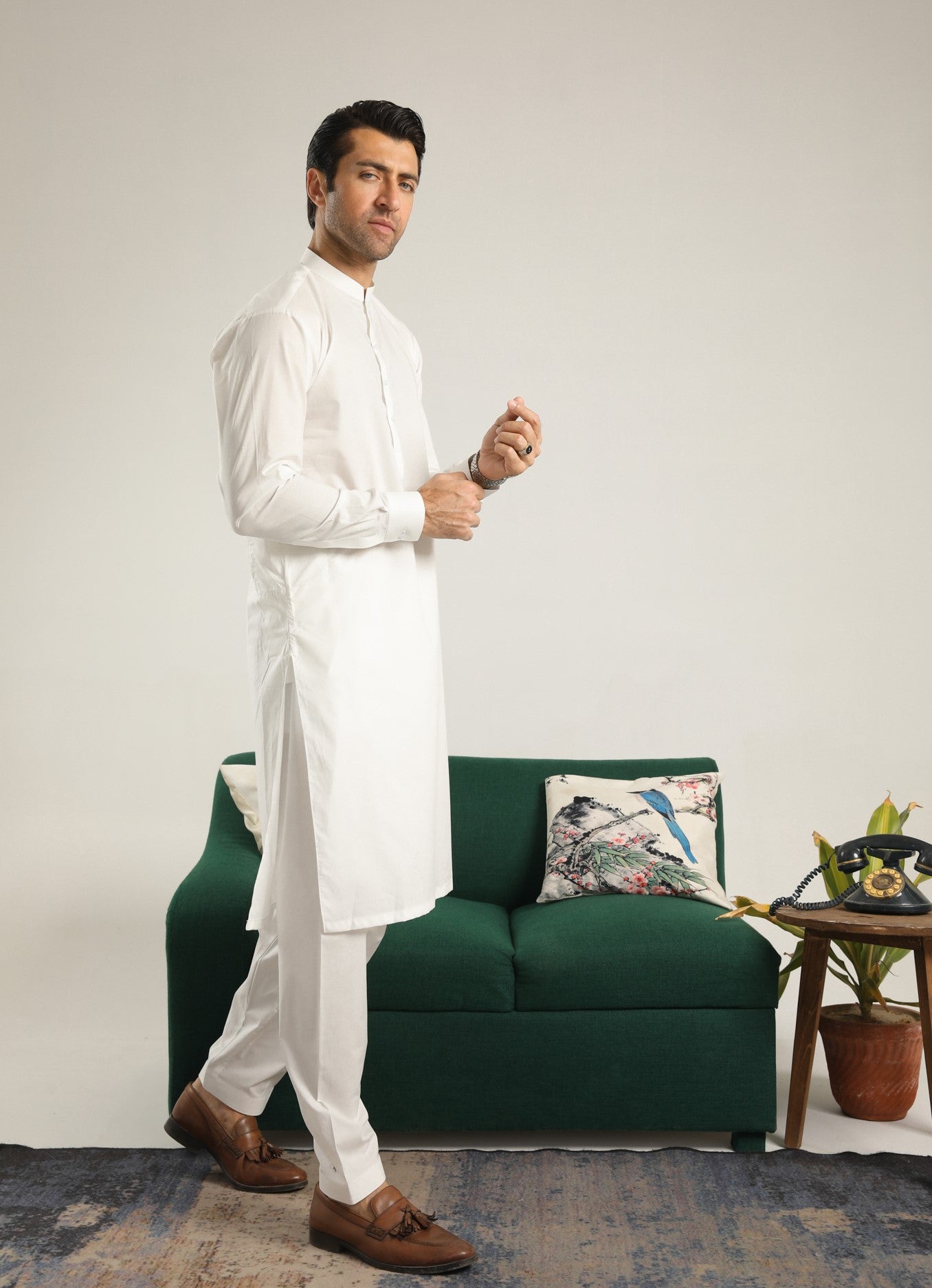Off White Soft Cotton Kurta Shalwar - Men