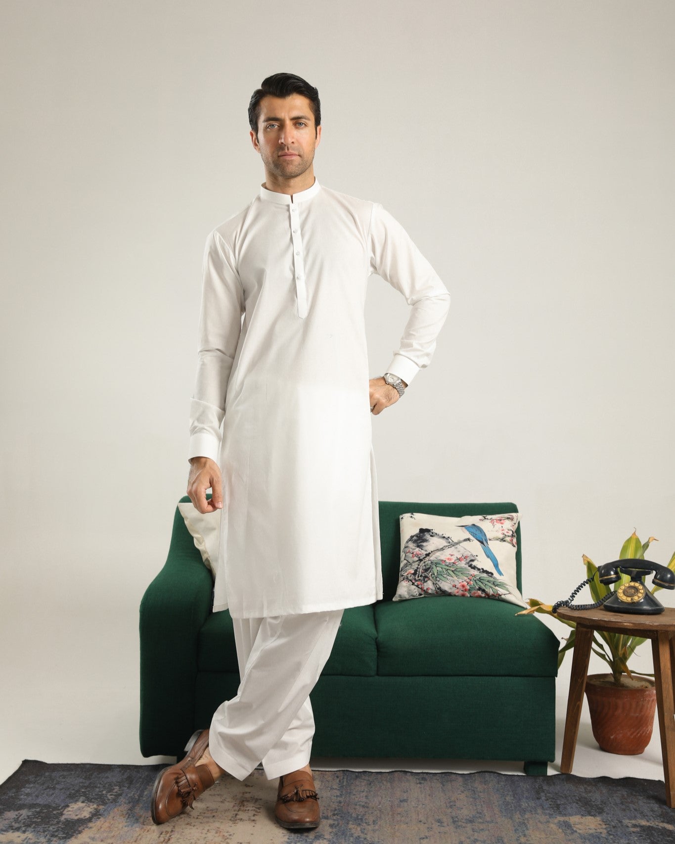 Off White Soft Cotton Kurta Shalwar - Men