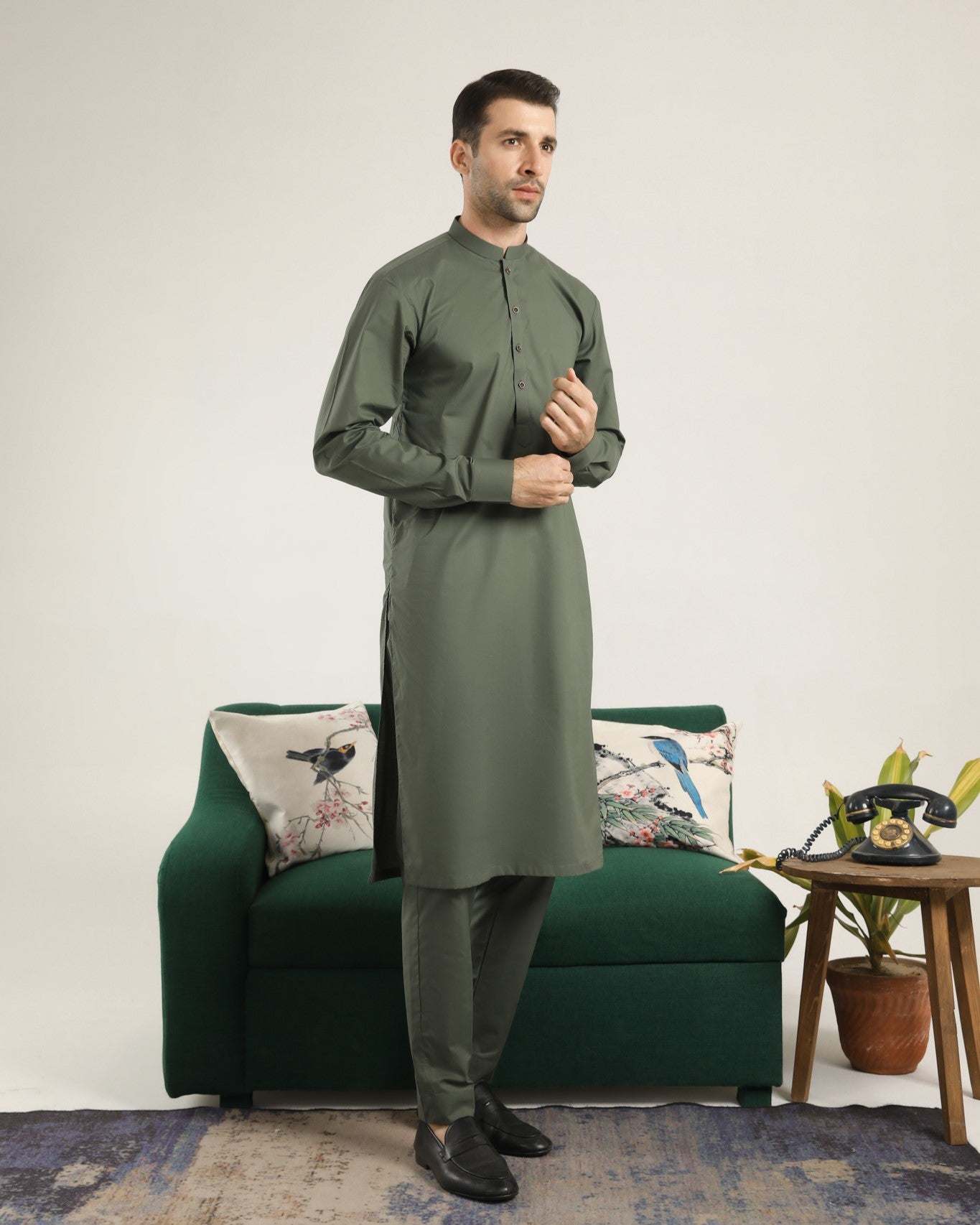 Army Green Soft Cotton Kurta Trouser - Men