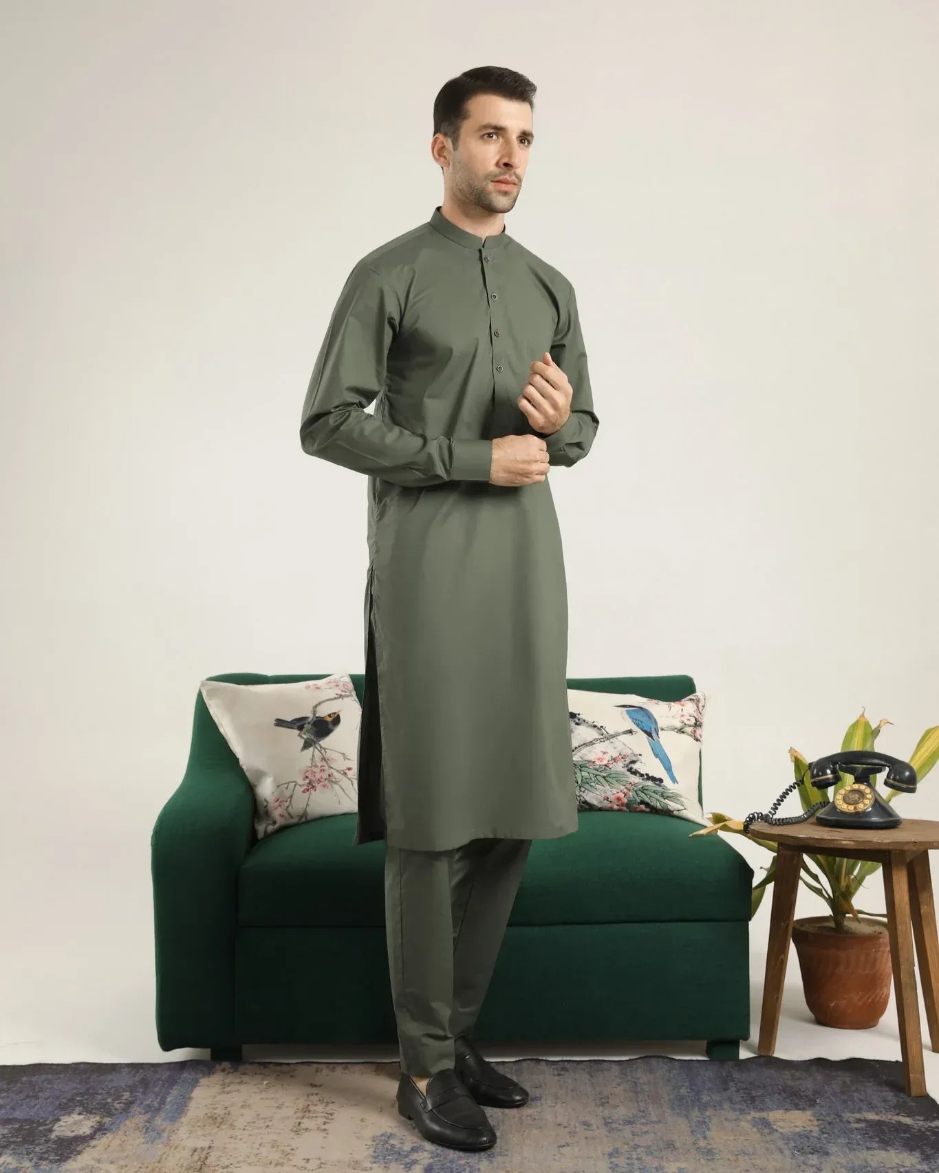 Army Green Soft Cotton Kurta Trouser - Men - Muraqsh
