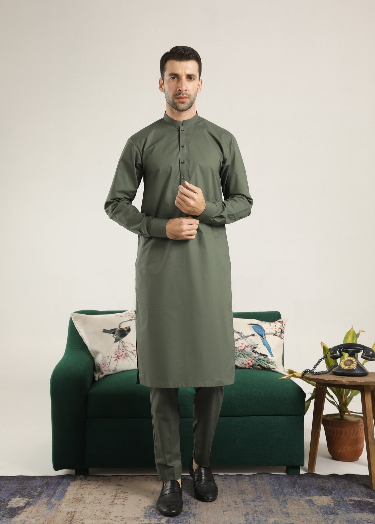 Army Green Soft Cotton Kurta Trouser - Men