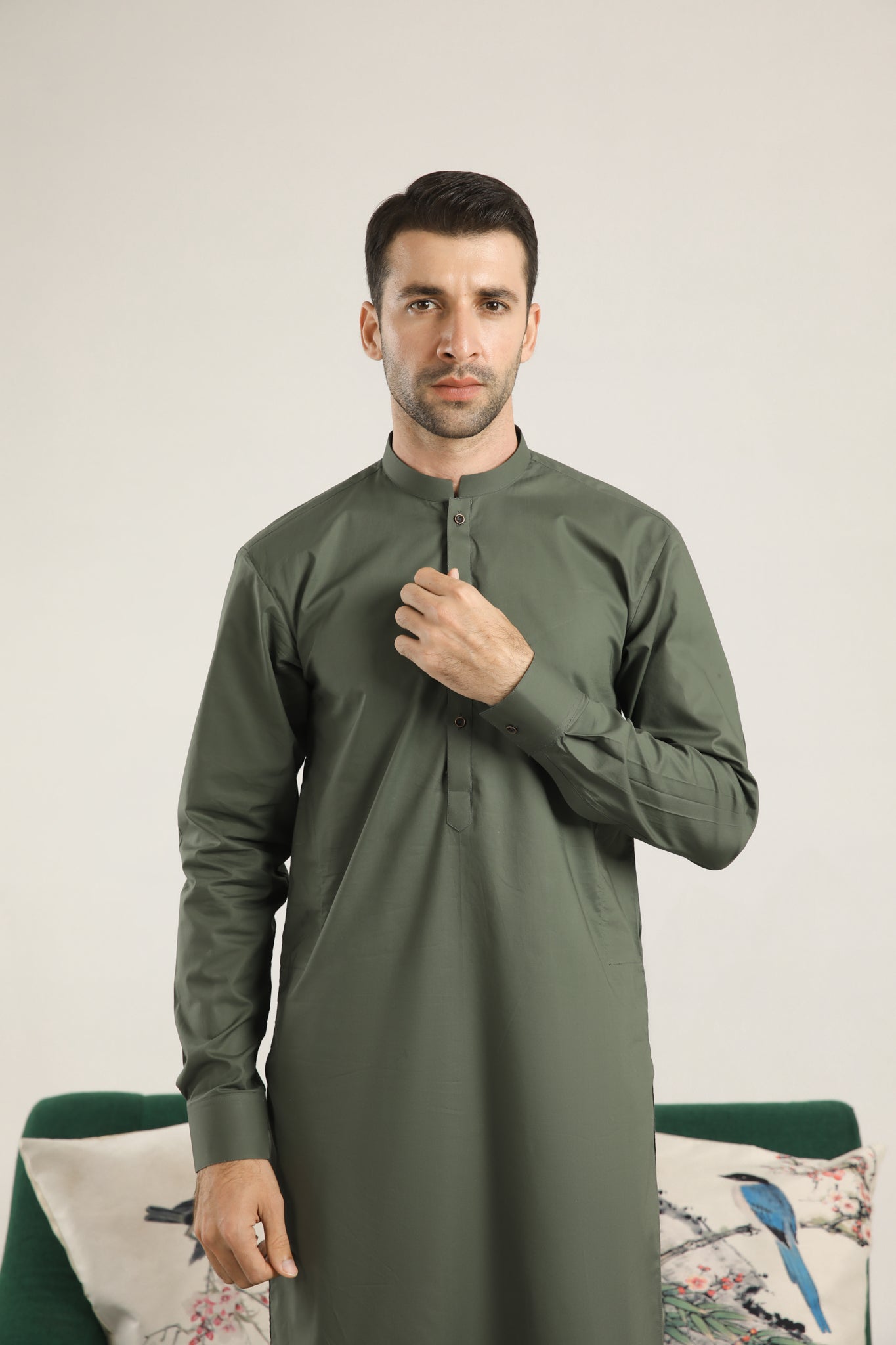 Army Green Soft Cotton Kurta Trouser - Men