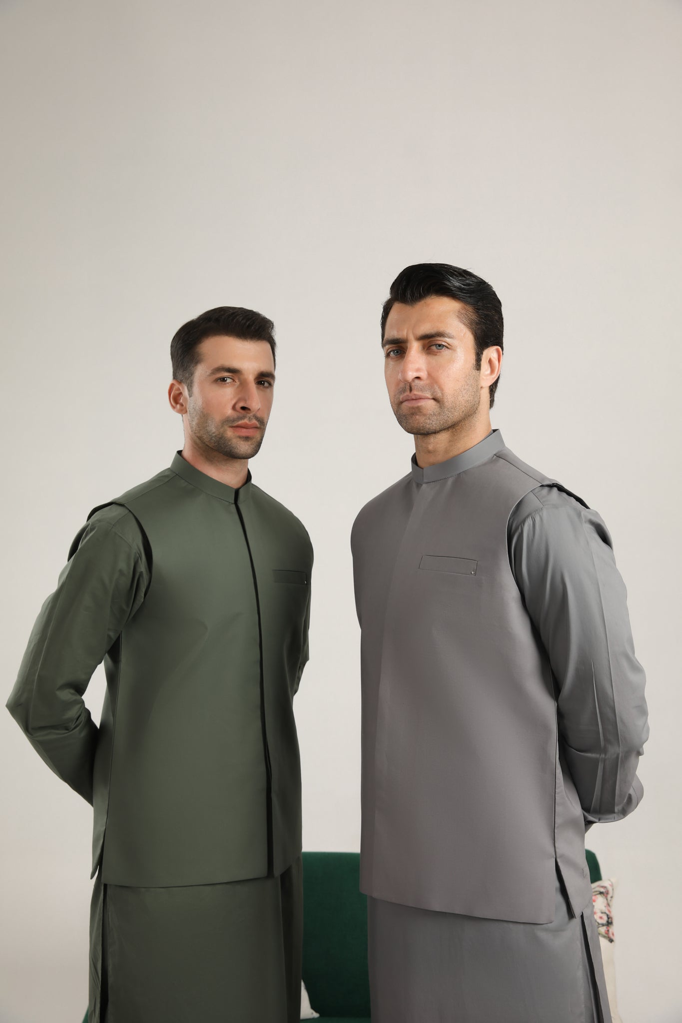 Light Grey Soft Cotton Kurta Trouser with Waistcoat - Men