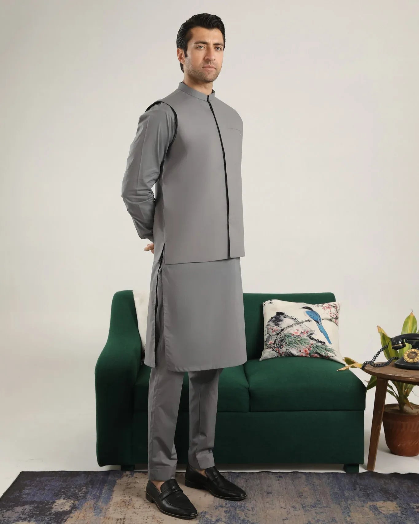 Light Grey Soft Cotton Kurta Trouser with Waistcoat - Men - Muraqsh -- Menswear