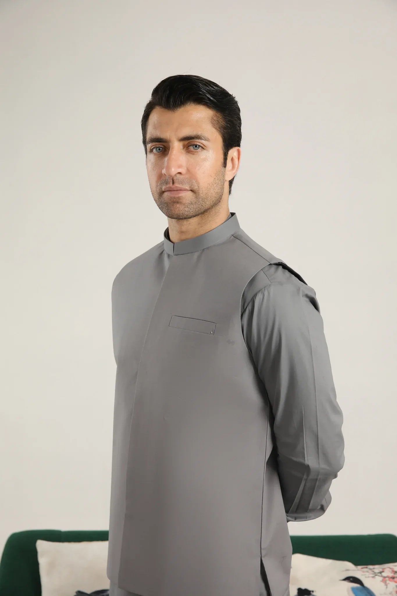 Light Grey Soft Cotton Kurta Trouser with Waistcoat - Men - Muraqsh -- Menswear