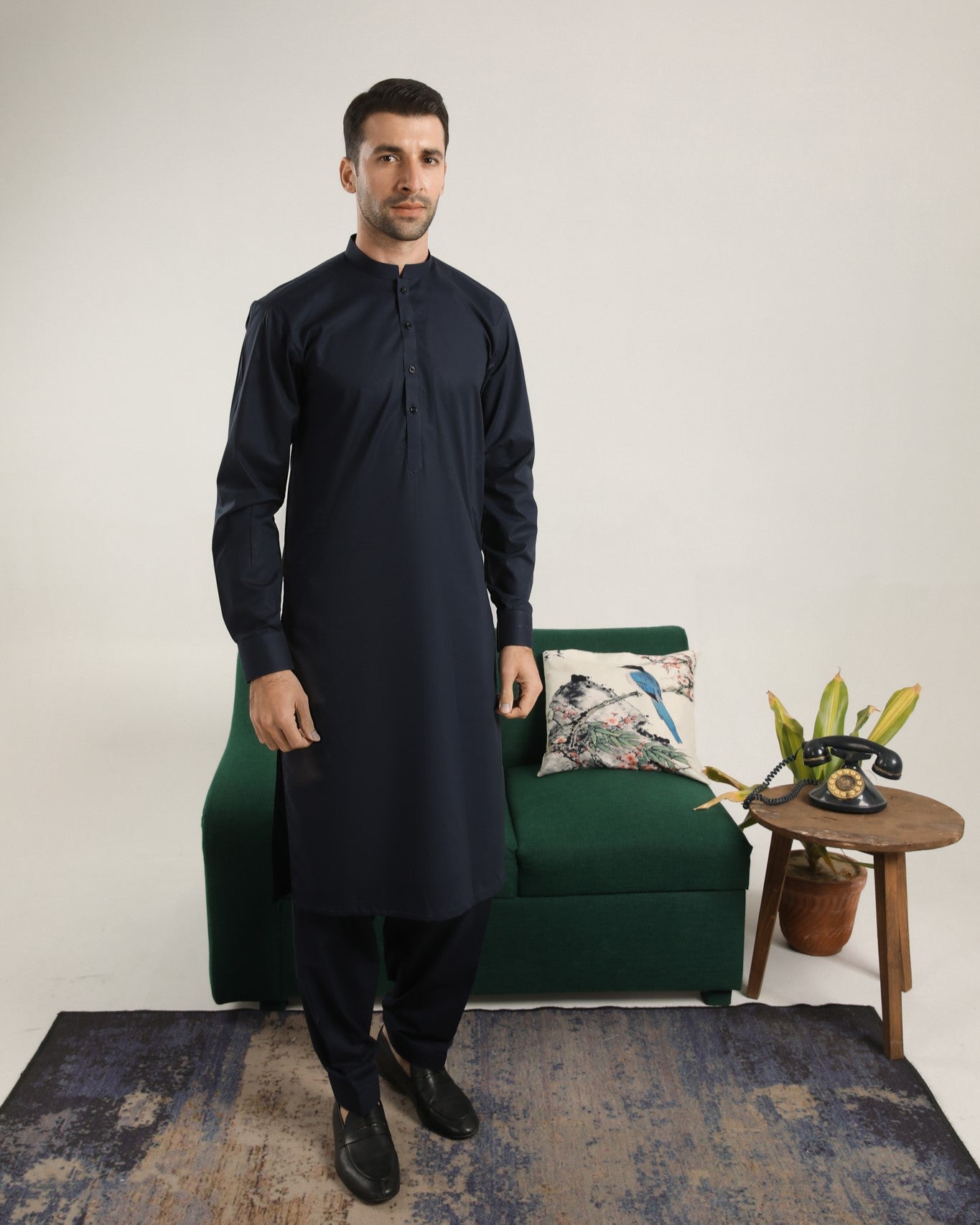 Dark Navy Blue Soft Cotton Kurta Shalwar - Men