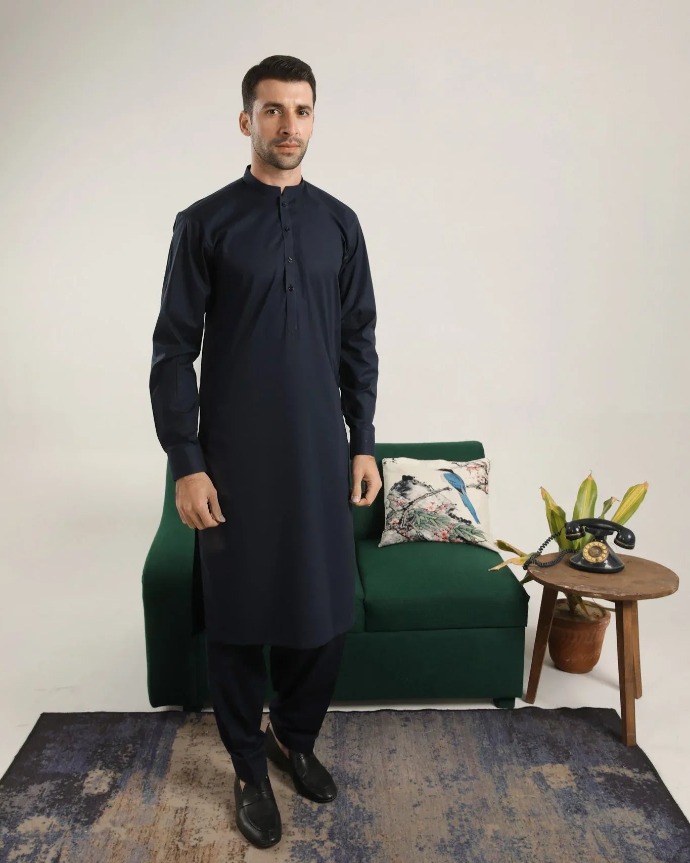 Dark Navy Blue Soft Cotton Kurta Shalwar - Men - Muraqsh -- Menswear