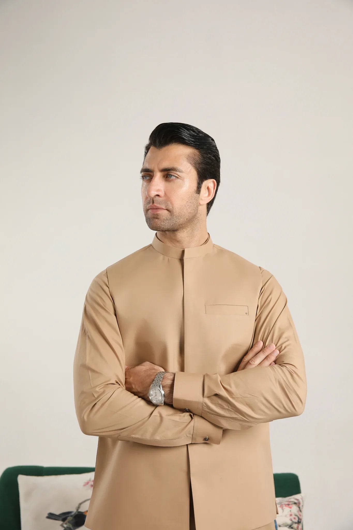 Camel Cotton Soft Kurta Trouser with Waistcoat - Men - Muraqsh -- Menswear