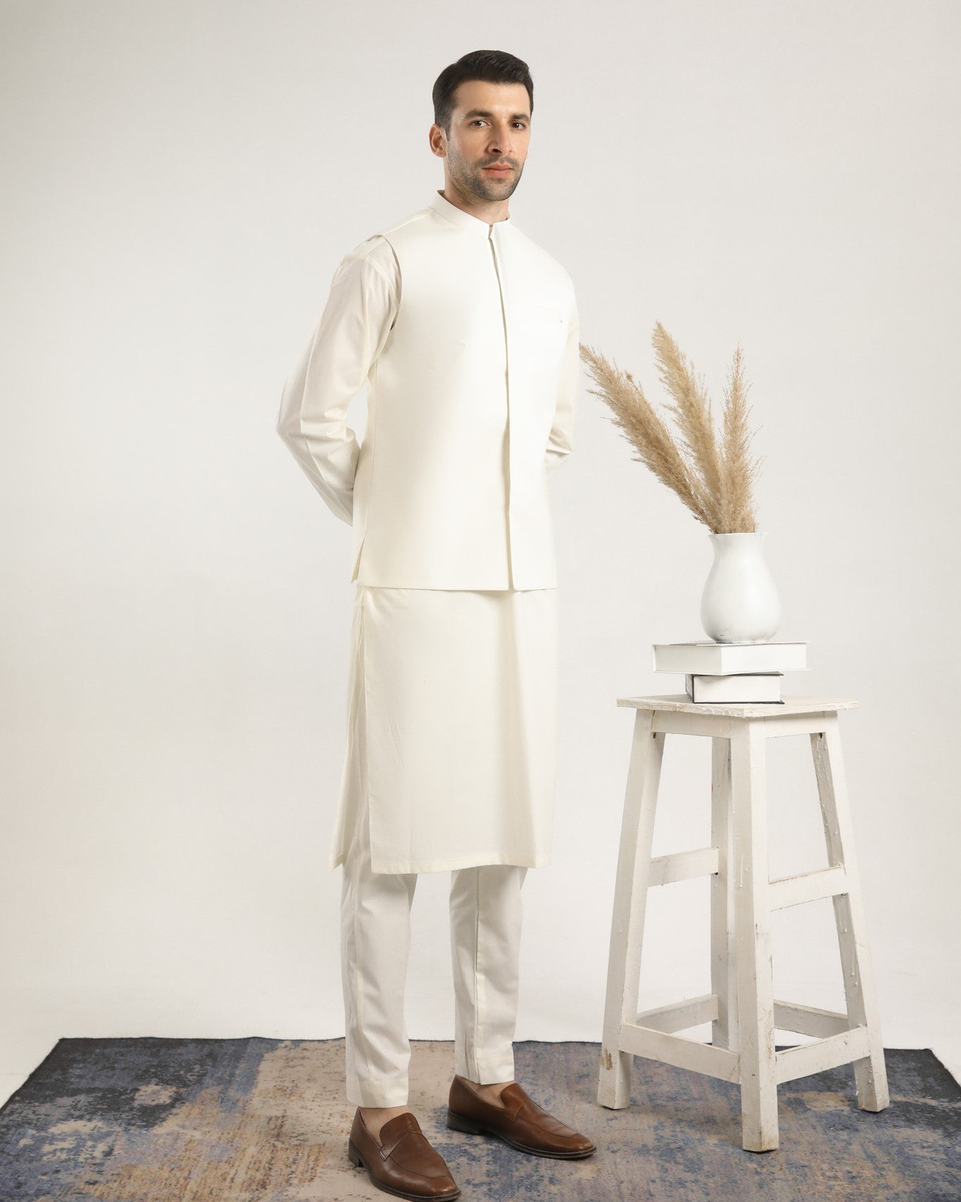 Bosky White Soft Cotton Kurta Trouser with Waistcoat - Men
