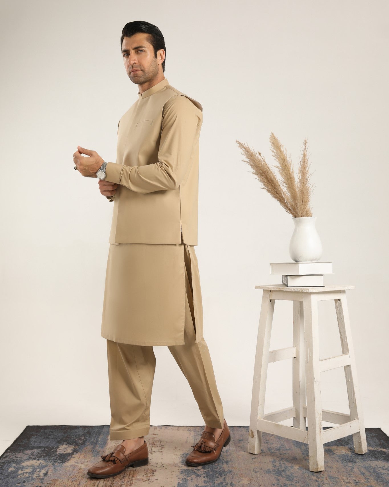 Ivory Skin Soft Cotton Kurta Shalwar with Waistcoat - Men