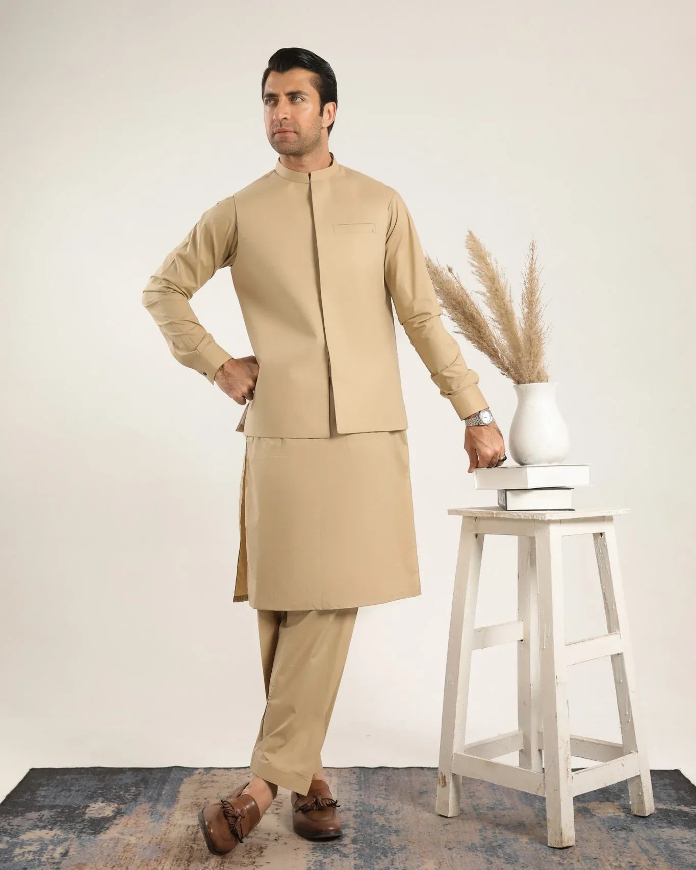 Ivory Skin Soft Cotton Kurta Shalwar with Waistcoat Men