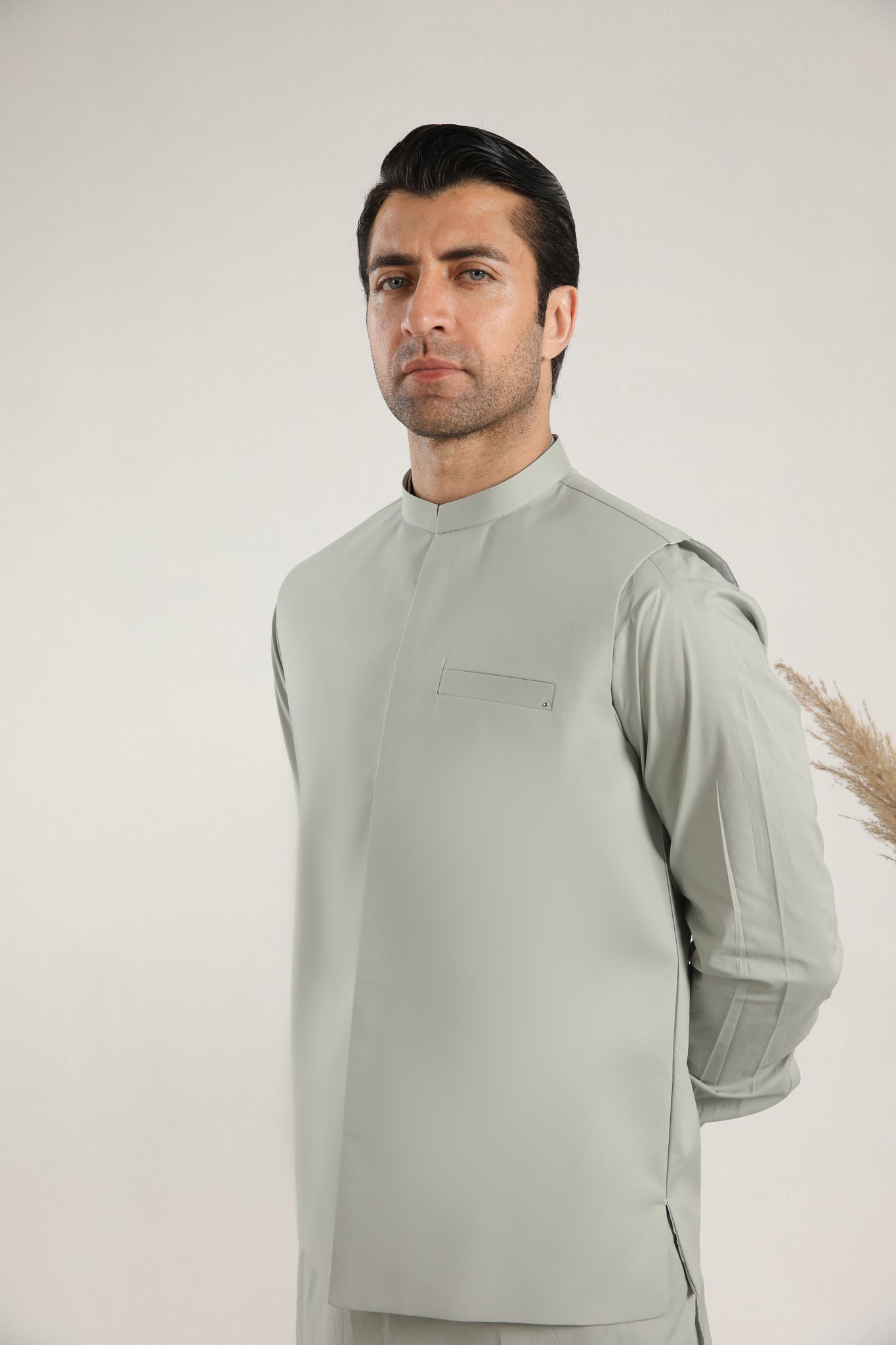 Light Mint Soft Cotton Kurta Trouser with Waistcoat - Men