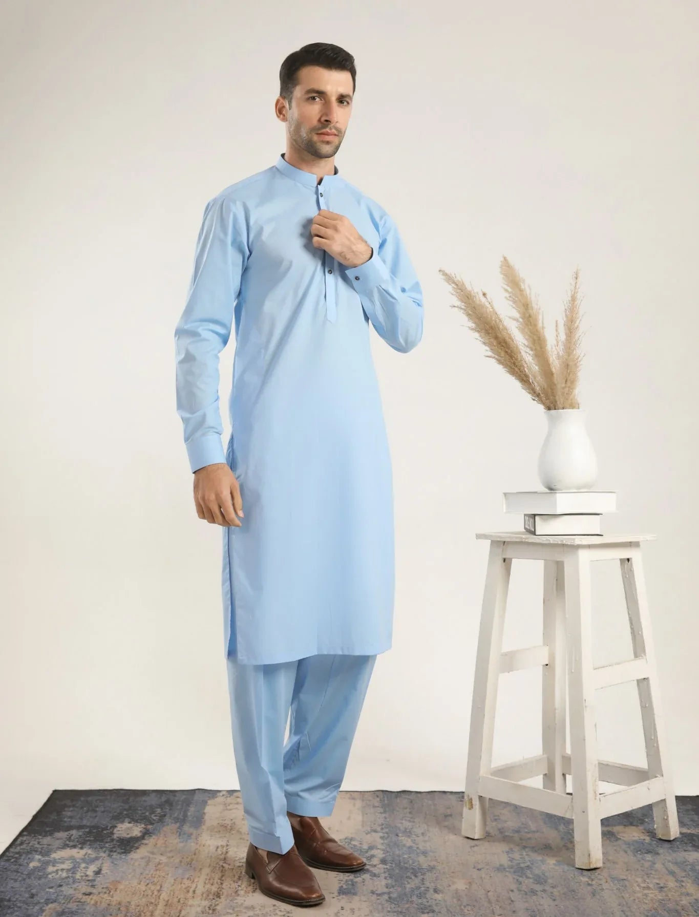 Sky Blue Soft Cotton Kurta Shalwar - Men - Muraqsh -- Menswear