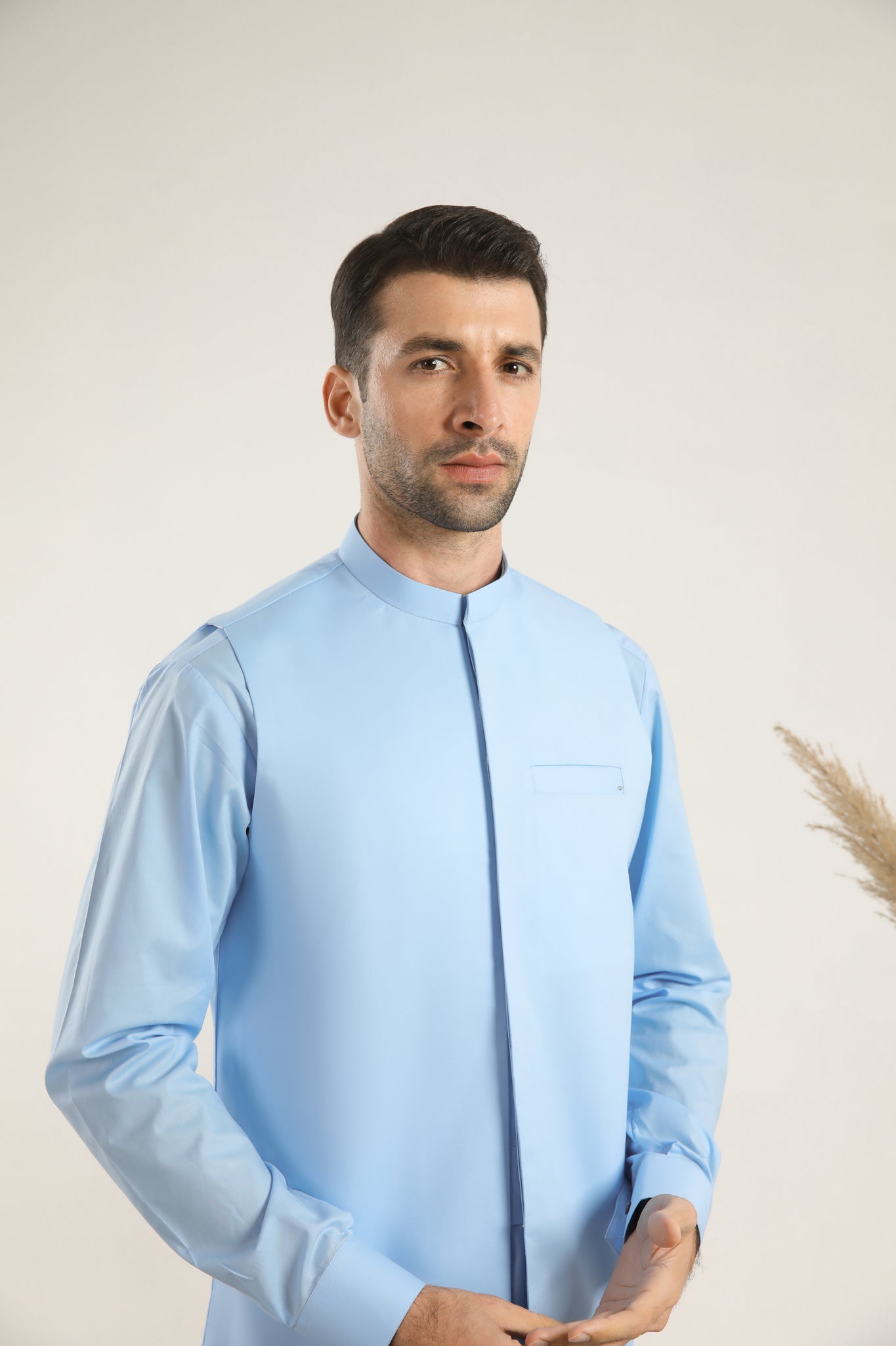 Sky Blue Soft Cotton Kurta Shalwar with Waistcoat - Men