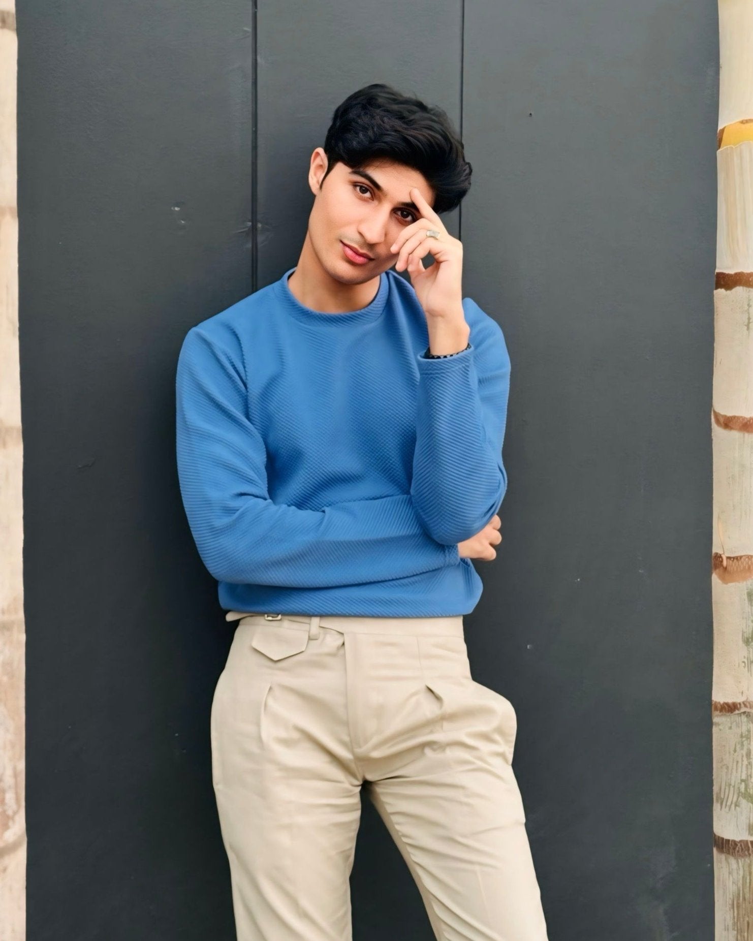 Waffle Sky Blue Sweat Shirt - Men