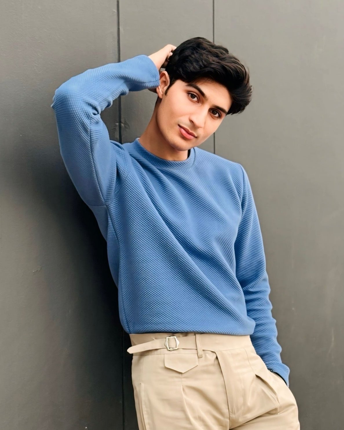 Waffle Sky Blue Sweat Shirt - Men