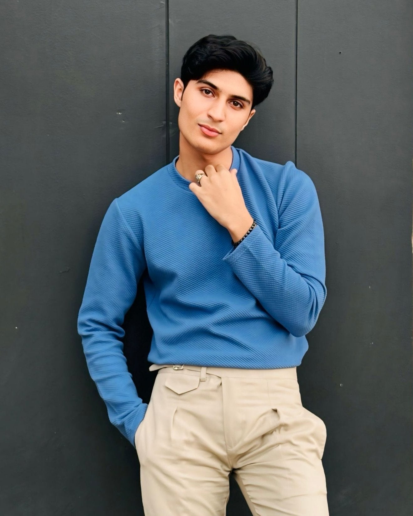 Waffle Sky Blue Sweat Shirt - Men