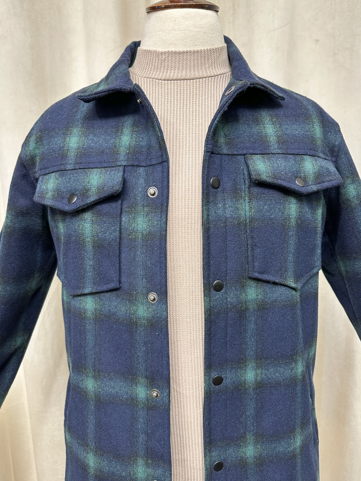Blue Check Wool Coat - Men