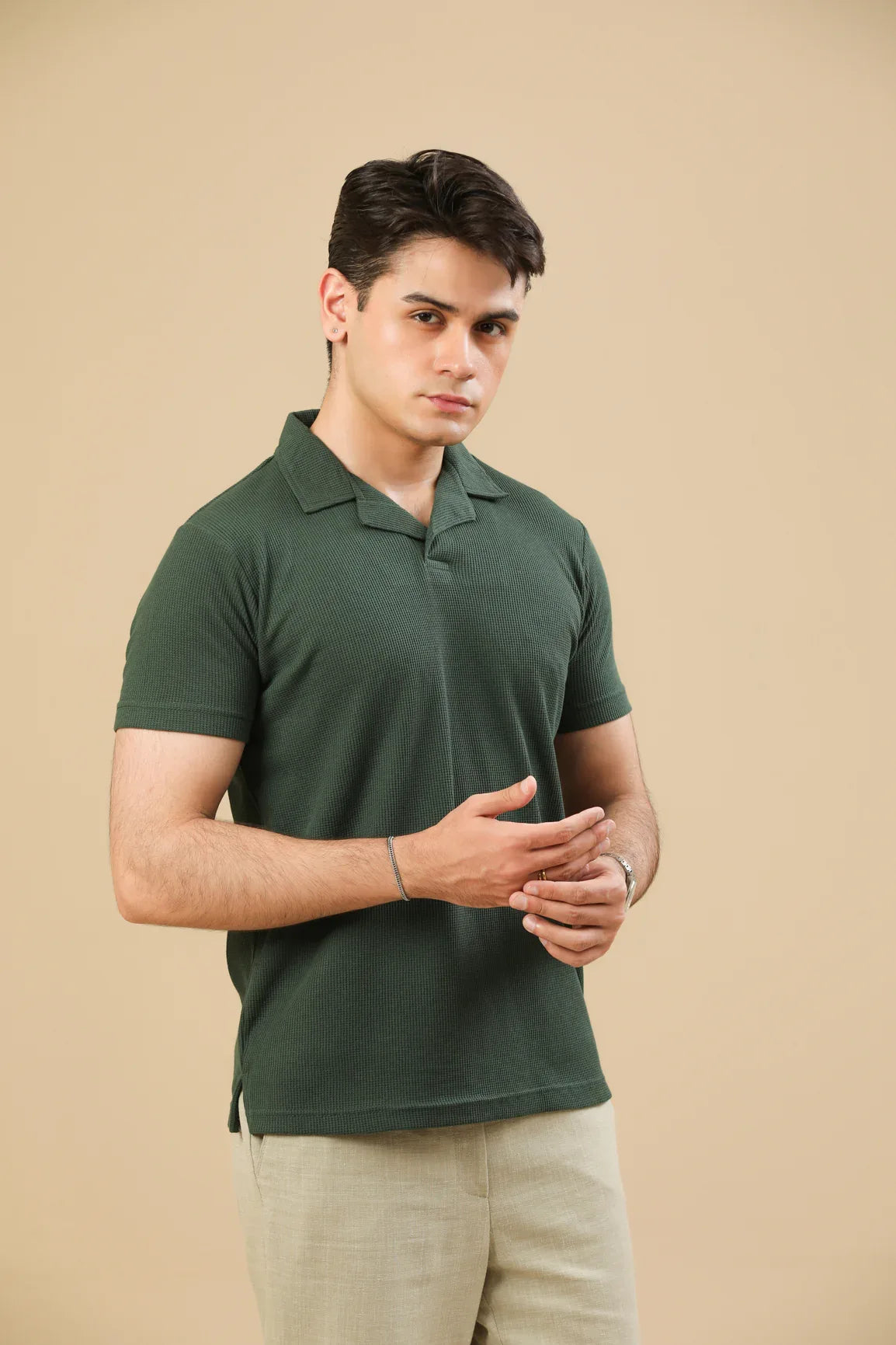 Waffle Bottle Green Revere Polo - Muraqsh -- Men Western