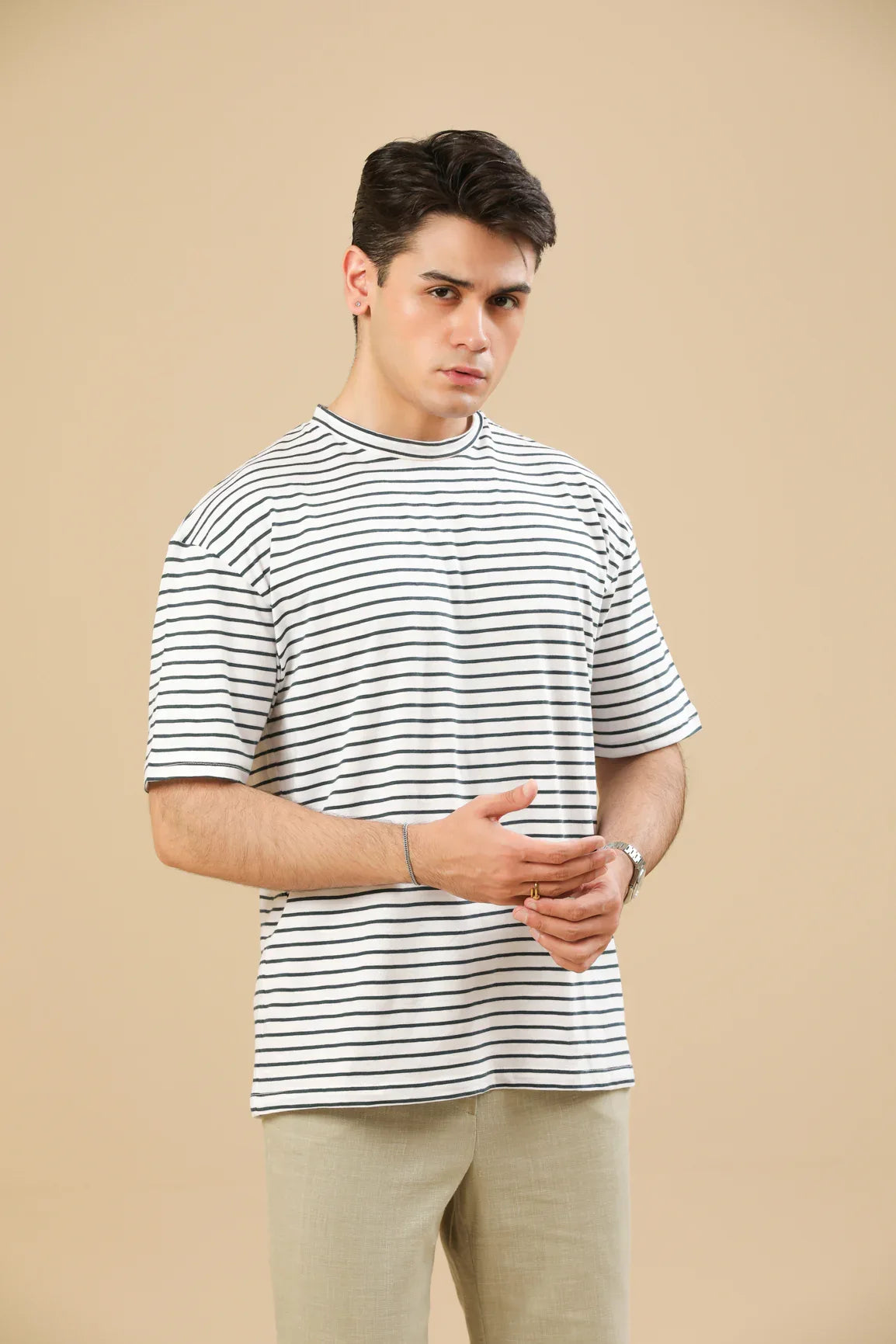 Off White Striper Oversized Tee - Men - Muraqsh -- Men Western