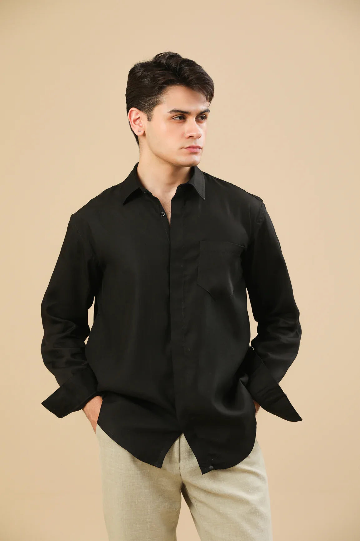 Black Poplin Shirt - Men - Muraqsh -- Men Western