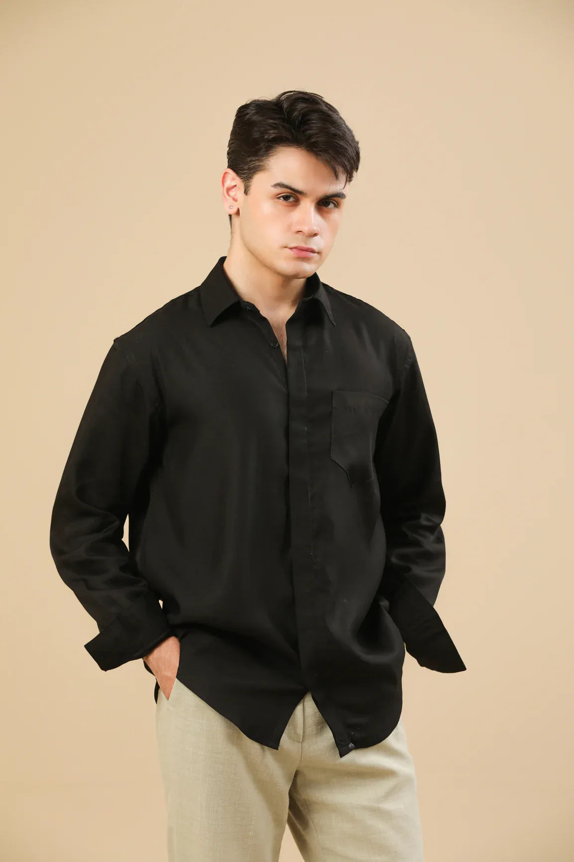 Black Poplin Shirt - Men - Muraqsh -- Men Western