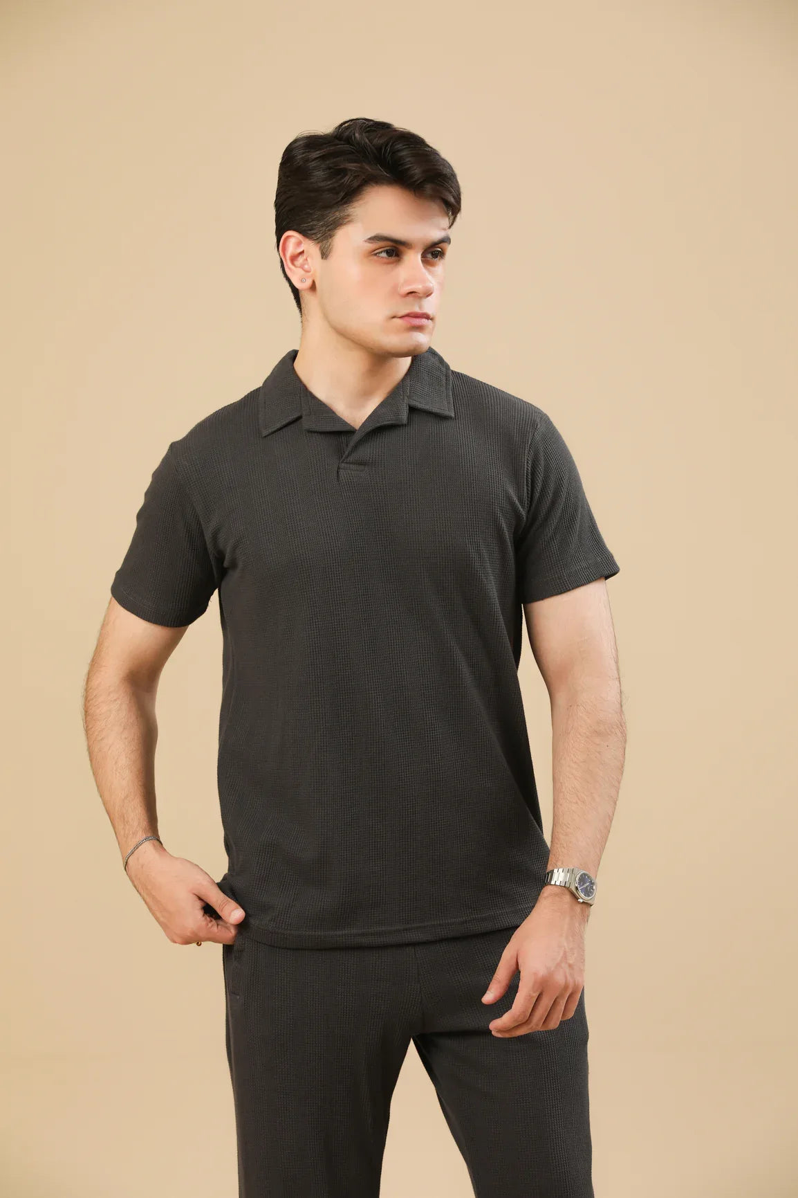 Charcoal Grey Drop Needle Coord Set - 2PC - Men - Muraqsh -- Men Western