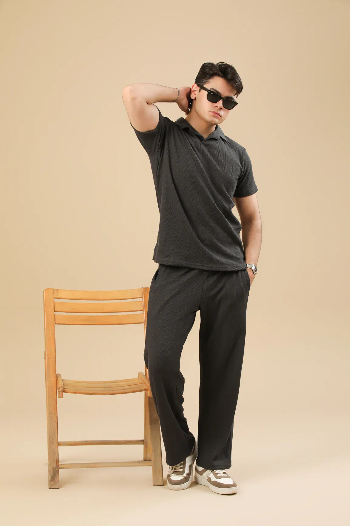 Charcoal Grey Drop Needle Coord Set - 2PC - Men - Muraqsh -- Men Western