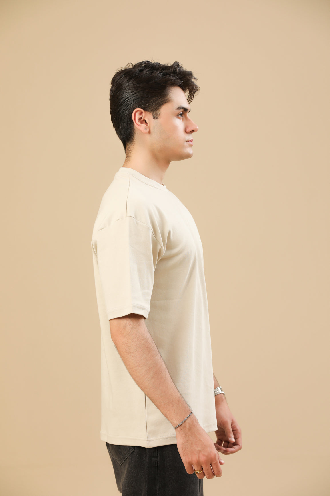 Beige Interlock Oversized Tee - Men