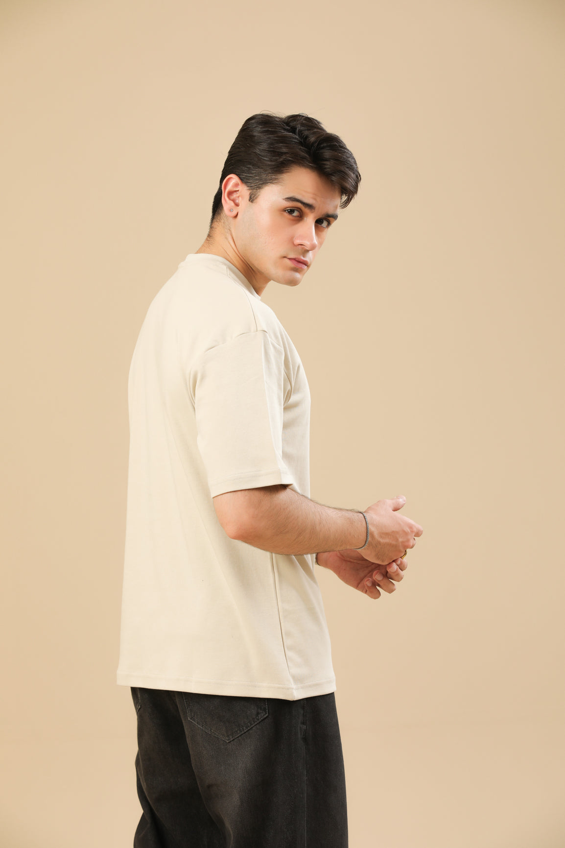 Beige Interlock Oversized Tee - Men