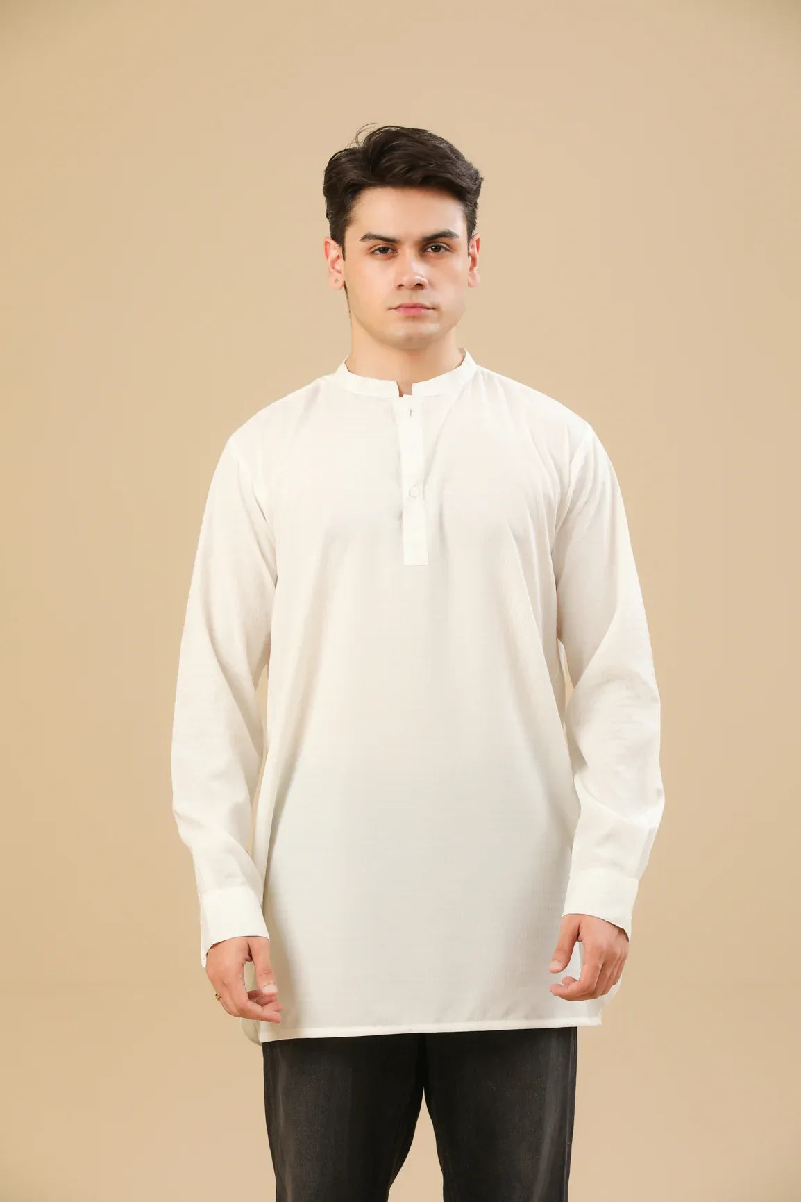 Off White Textured Short Kurta - Men - Muraqsh -- Men Western