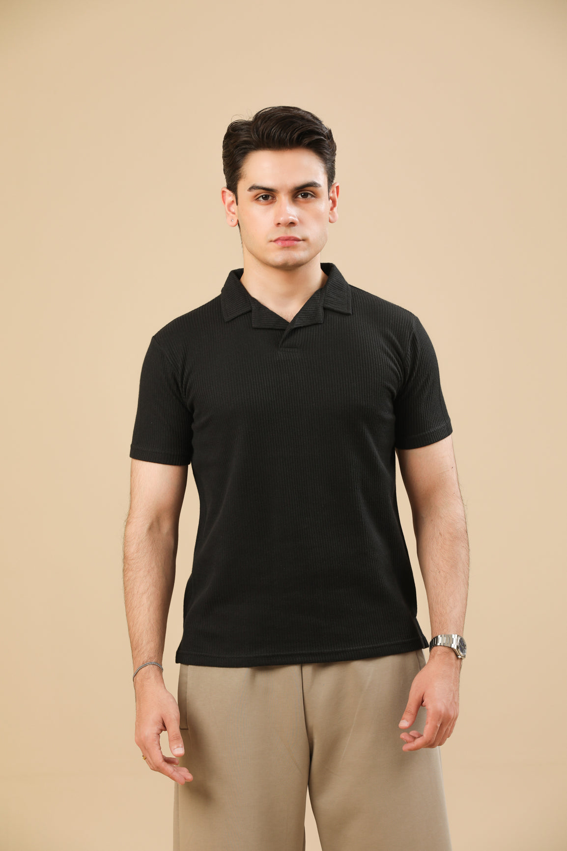 Black Drop Needle Revere Polo - Men