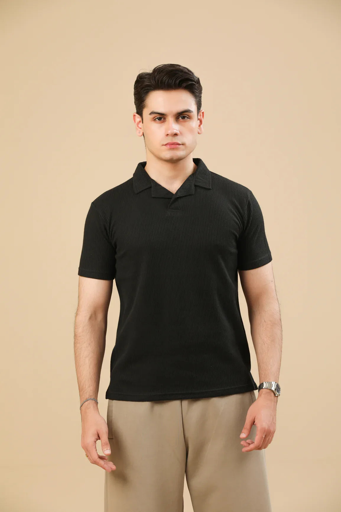 Black Drop Needle Revere Polo - Men - Muraqsh -- Men Western